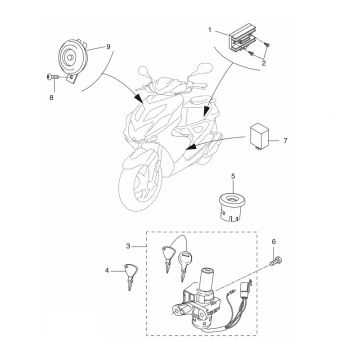 Contactslot - Spanningsregelaar - Claxon Yamaha Aerox 4-takt 2014
