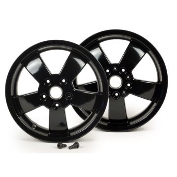 Velgenset Piaggio Super Sport 2017 zwart,3.00-12 inch 5 spaken Vespa GTS,HPE,Supertech 125/300cc bouwjaar 2017 (ABS pickup achter direct op de velg geschroefd)