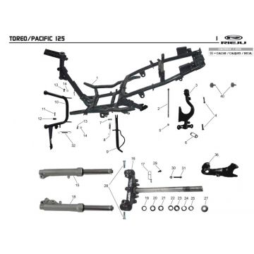 Frame- Voorvork Rieju Pacific 125 grijs 2-takt