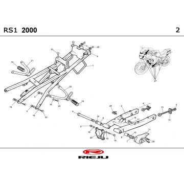 Frame - Achterbrug Rieju Rs1 geel- blauw 2001 2-takt