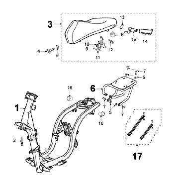 Frame - Zadel Peugeot Ludix 12 zwart