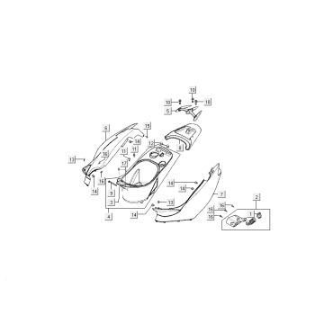 Kappen - Beplating achterzijde Kymco Super9 50 2-takt AC oud model race zwart geel