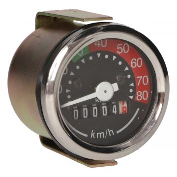 Kilometerteller/snelheidsmeter universeel rond 80 km/h 48mm diameter-hoogte type VDO onder andere Puch Maxi/Vespa Ciao