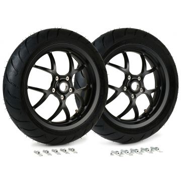 Complete wielset ((v/a) inclusief montageset) BGM PRO Sport 13 inch Dunlop ScootSmart 130 140/60-13 Vespa GTS,GTS Super,​GTV,Sei Giorni,GT 60,​GT,​GT L 125 300cc zwart mat