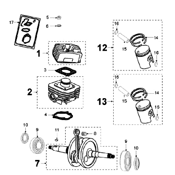 Krukas - Cilinder - Zuiger - Cilinderkop Peugeot Fox olietank rood