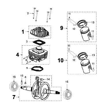 Krukas - Cilinder (aluminium) - Zuiger - Cilinderkop Peugeot Ludix 10 Zwart