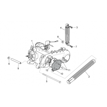Motorblok compleet carburateur - Schokbreker  Aprilia SR 50 LC (injectie en carburateur) 2004-2009
