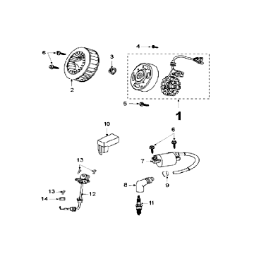 Ontsteking - Stator - Vliegwiel - Bobine - Bougie ( met pickup sensor) Peugeot V-Clic 50 4-takt AC Luchtblauw