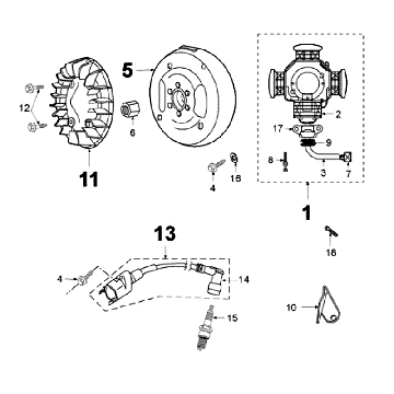 Ontsteking - Stator - Vliegwiel - Bobine - Bougie Peugeot Fox olietank rood