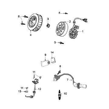 Ontsteking - Stator - Vliegwiel - Bobine - CDI - Bougie Peugeot Kisbee rood