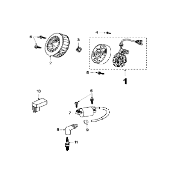Ontsteking - Stator - Vliegwiel - Bobine - Bougie ( zonder pickup sensor) Peugeot V-Clic 50 4-takt AC Luchtblauw