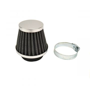 Powerfilter/luchtfilter open type K&N zwart/chroom recht universeel 45mm aansluiting carburateur (totale lengte 8cm)