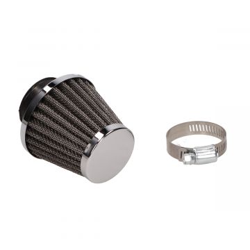 Powerfilter/luchtfilter open type K&N zwart/chroom 35mm aansluiting carburateur/lengte 90mm/recht
