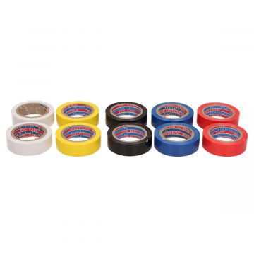 PVC tape set zwart / rood / geel / blauw / wit 10 stuks