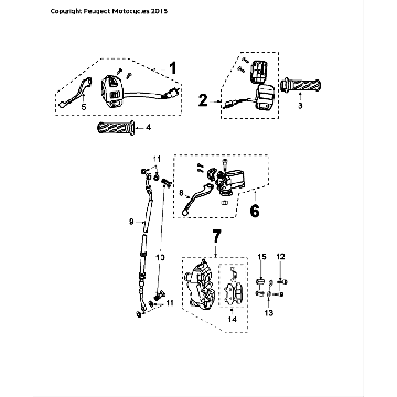 Remcilinder - Remklauw - Remblokken - Remleiding - Stuurschakelaars Peugeot Speedfight 4 50 2-takt LC zwartrood