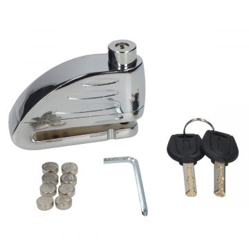Schijfremslot + alarm chroom 6mm pendikte universeel MKX