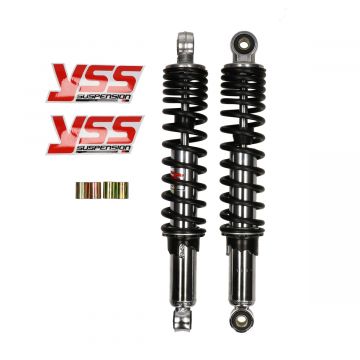 Schokbrekerset YSS hydraulisch 320mm (hart-hart boutgat) universeel Puch Maxi /Tomos A3-A35/Gilera Citta/Camino chroom/zwart