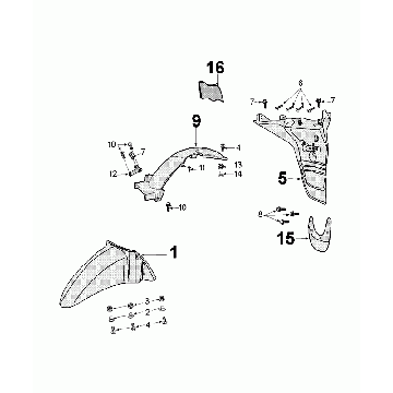 Voorspatbord - Achterspatbord Peugeot Tweet Euro 4 onyx grey (I6)