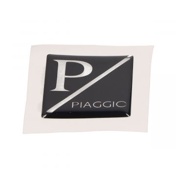 Sticker/embleem dik rechthoekig (Piaggio) zwart/wit Vespa PX Lusso 2001→/Vespa ET2/ET4/GT125/GTL/GTV/GTS125/LX/LXV/S 50-125