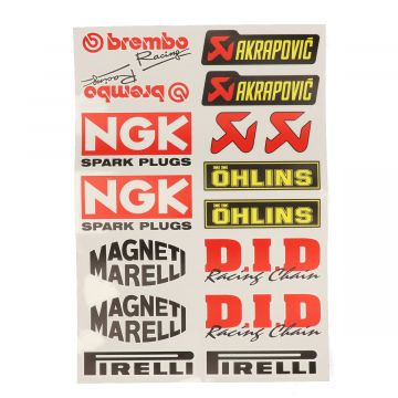 Stickerset Sponsor Brembo/Akrapovic/Shell/NGK/USAG/D.I.D/Pirelli/Magneti Marelli Falko 980711 20-delig universeel