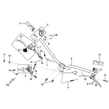 Stuur - Remcilinder - Remhendel - Stuurschakelaars -Gaskabel Sym Mio