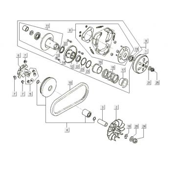 Variateur - V-snaar - Koppeling Kymco Like 200i Wit