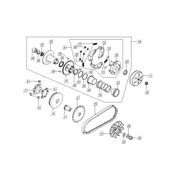 Variateur - V-snaar - Koppeling Kymco New Dink 4-takt goud
