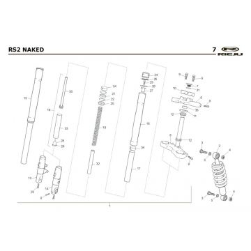 Voorvork - Balhoofdstel - Schokbreker Rieju Rs2 Naked rood 2009 2-takt