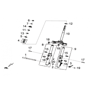Voorvork/ balhoofdstel/ voorbord Sym Joymax 300I ABS E3 2014-2016