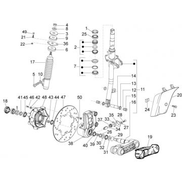 Voorvork - Balhoofdstel Vespa S 50 4-takt 2V 25km/u