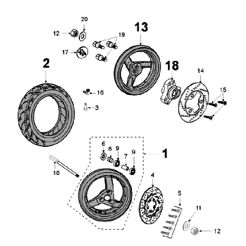 Voorwiel - Achterwiel Peugeot Jet Force 50 2-takt LC wit