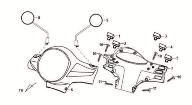 Koplampkap/ tellerbekleding/ spiegels Sym Fiddle II 125S