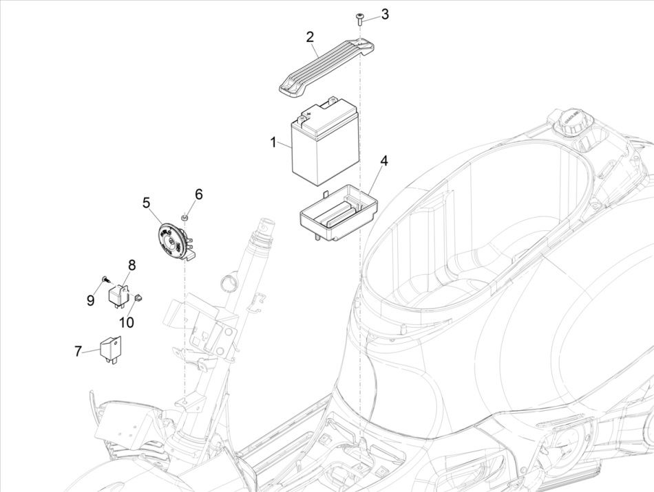 Accu - Claxon - Startrelais Vespa GTS 300 HPE 4V IE ABS Euro 4 2019