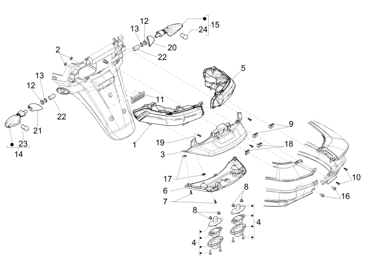 Achterlicht - Knipperlichten achterzijde Piaggio MP3 500 LT Business 2014-2016