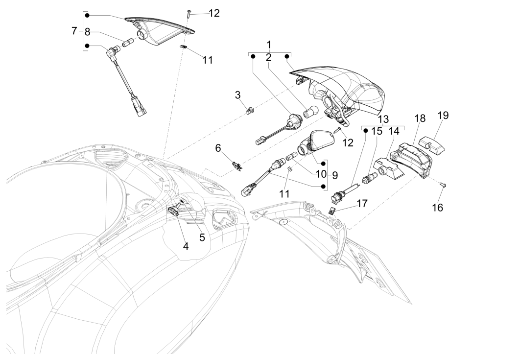 Achterlicht - Knipperlichten achterzijde Vespa Sprint 150 3V IE ABS Euro 3 2015