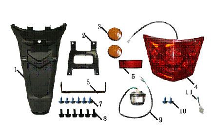 Achterspatbord-Achterlicht China Touring blauw