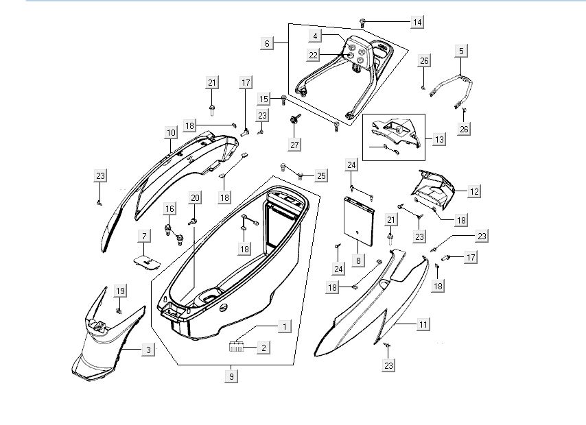 Motorschermen - Helmbak - Achterdrager Kymco New Dink 4-takt donkergrijs