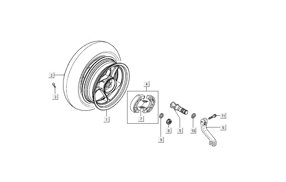 Achterwiel - Remschoenen Kymco Super9 50 2-takt AC nieuw model zilver - zwart