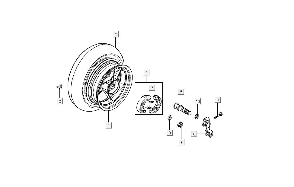 Achterwiel - Remschoenen Kymco B&W LC 2-takt zilver