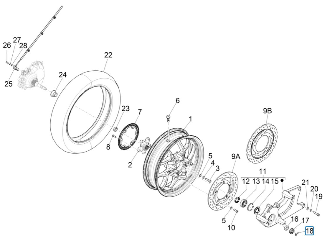 Achterwiel - Remschijf Piaggio Medley 125 ABS Euro 5 2021-2022