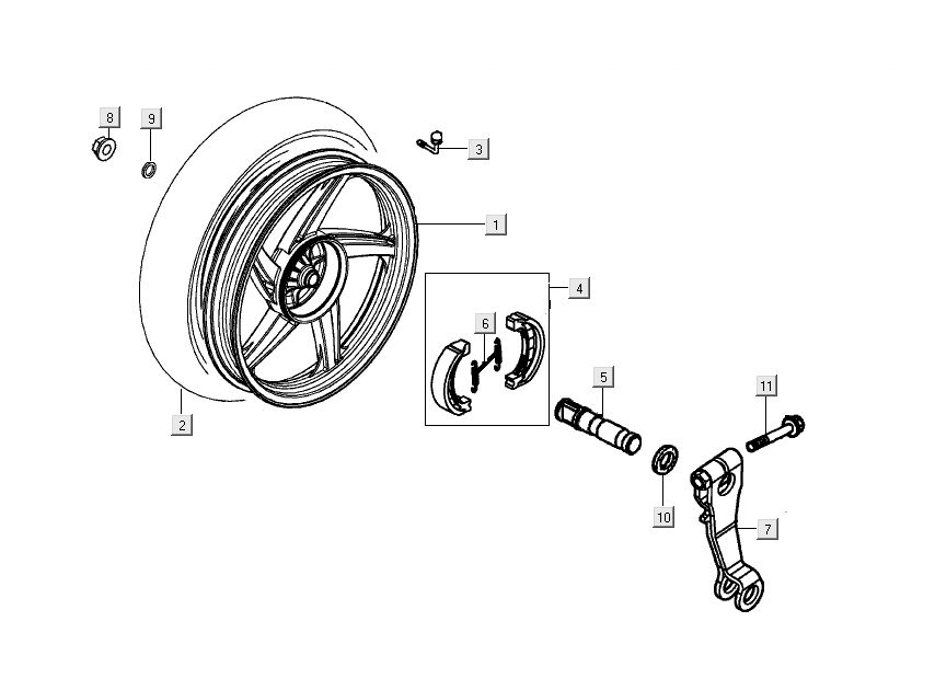 Achterwiel - Remschoenen Kymco People S 50 4-takt wit