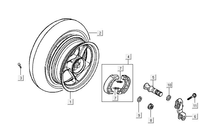 Achterwiel - Remschoenen Kymco Vitality 50 2-takt AC pearl zilver