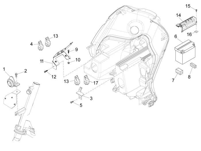 Accu - Claxon - Startrelais Piaggio New Fly 4-takt 4V