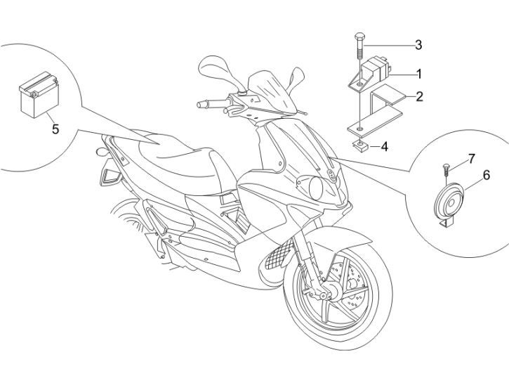 Accu - Claxon - Startrelais Gilera Runner 200 VXR 4-takt 2006