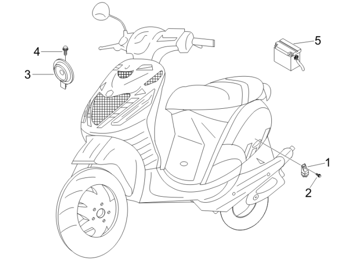 Accu - Claxon - Startrelais Piaggio Zip 50 SP 2-takt LC 2006-2013