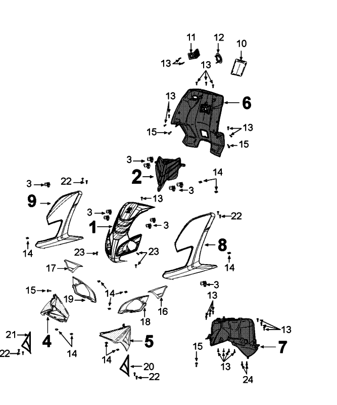 Voorkap - Beenschild Peugeot Speedfight 4 50 4-takt AC Roodzwart
