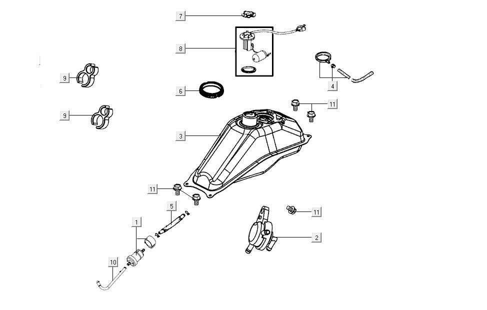 Benzinetank - Tankvlotter - Vacuümkraan Kymco K-Pipe 4-takt Wit