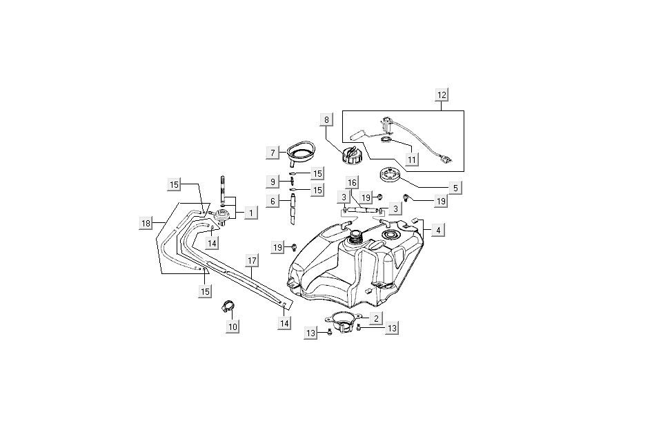 Benzinetank - Tankvlotter - Vacuümkraan Kymco Super9 50 2-takt AC nieuw model zilver - zwart