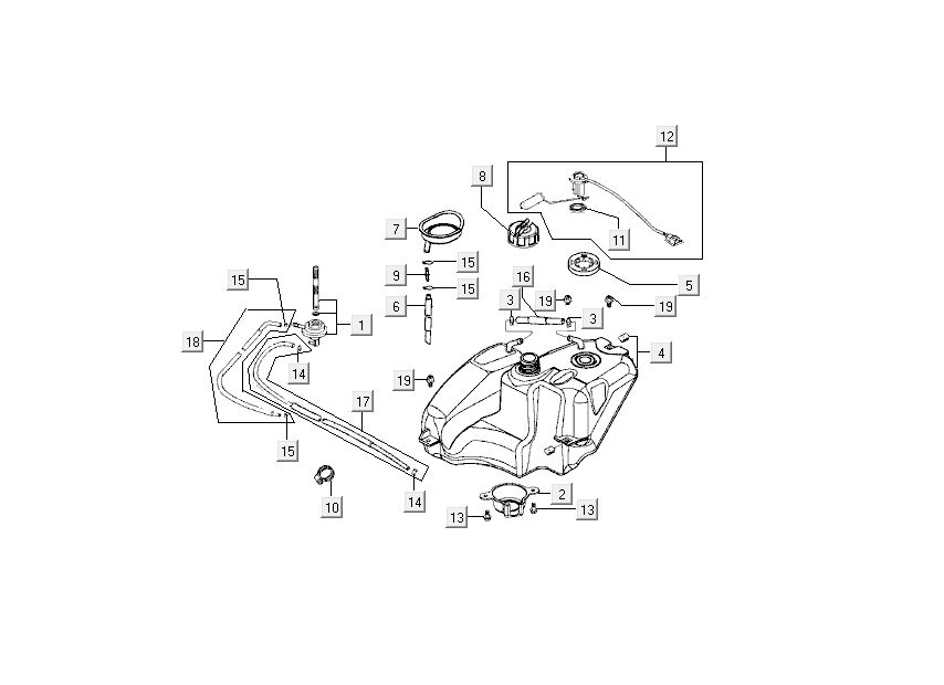 Benzinetank - Tankvlotter - Vacuümkraan Kymco Super9 50 2-takt AC oud model matzwart rood