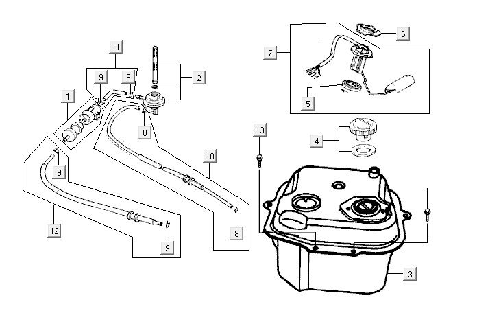 Benzinetank - Tankvlotter - Vacuümkraan Kymco Yup 50 2-takt AC zilver